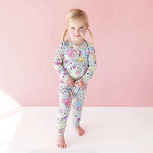 Posh Peanut Girls Floral Princess Print Pajama Set - Pastel Pink, Blue, Yellow